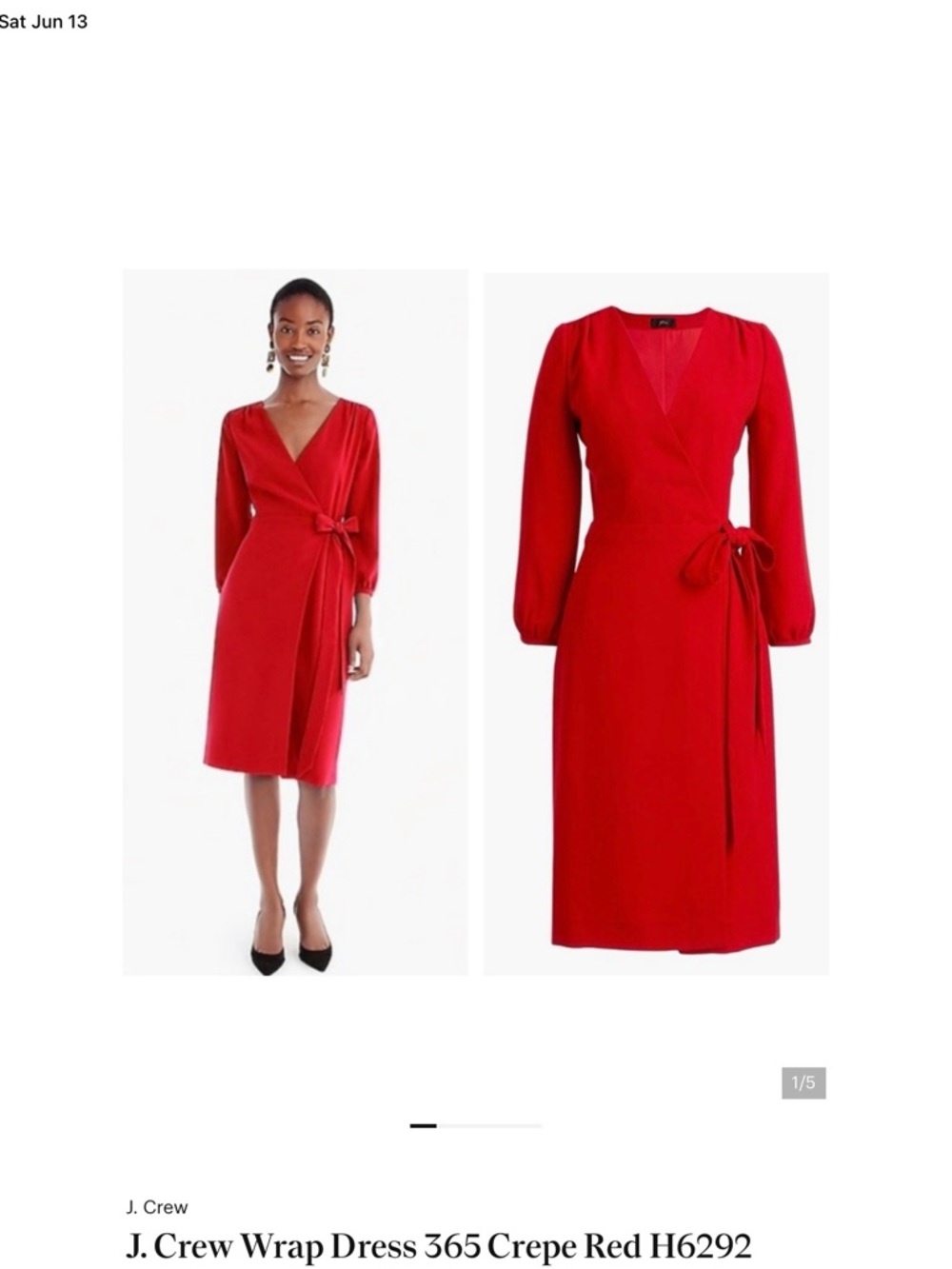 J. Crew black label Royal Red Wrap Midi Dress with Side Tie NWT
